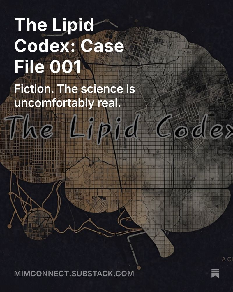 The Lipid Codex diagram of a brain, stating Fiction. The science is uncomfortably real